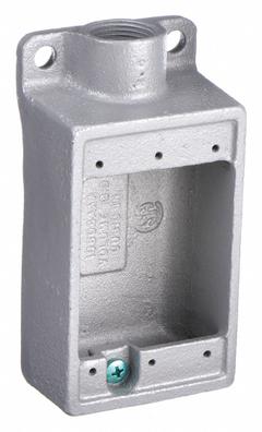 HUBBELL KILLARK Electrical Box: Iron, Rectangular, 1 Gangs, 3/4 in Hub Size, 18 cu in Capacity, Gray (MPN FS-2M). Key specifications — Color: Gray; Brand: HUBBELL KILLARK.