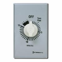 INTERMATIC Spring-Wound Timer: 15 min Max, SPST, 277V AC, Wall Plate Included, Silver (MPN FF15MH). Key specifications — Brand: INTERMATIC; Includes Hold: Hold Included.