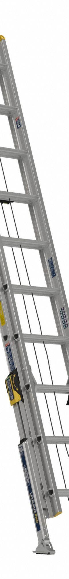 WERNER Extension Ladder: 20 ft Ladder Size, Aluminum, 250 lb Load Capacity, 48 lb Wt, 2 Sections (MPN D1320-2L). Key specifications — Color: Silver; Brand: WERNER; Included Features: Bubble Level.