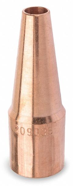 MILLER ELECTRIC Nozzle: FasTip, 3/8 in, Tapered, Copper (MPN 209035). Key specifications — Insulation Type: Insulator Sold Separately; Duty Rating: Standard Duty; For Contact Tip Series: FasTip; Manufacturer Part Number: 209035; Brand: MILLER ELECTRIC.