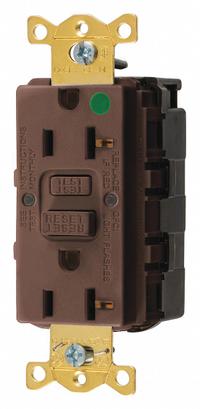 HUBBELL GFCI Receptacle: Hospital Grade Fed. Spec., Decorator Duplex, 5-20R, Brown, GFCI, 125V AC (MPN SNAPGF83)