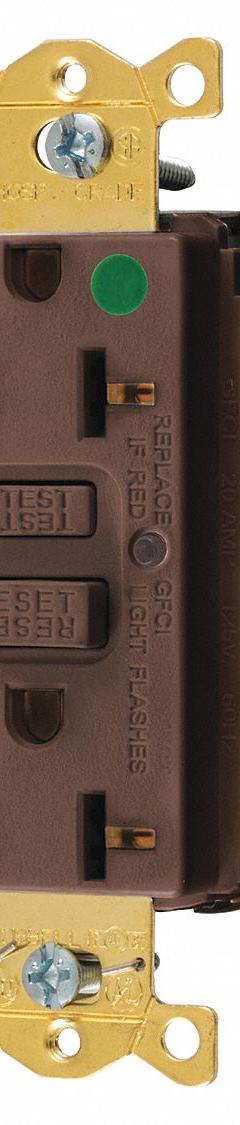 HUBBELL GFCI Receptacle: Hospital Grade Fed. Spec., Decorator Duplex, 5-20R, Brown, GFCI, 125V AC (MPN SNAPGF83)