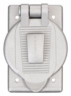 HUBBELL WIRING DEVICE-KELLEMS Weatherproof Cover: Cast Aluminum, Receptacles, 1 Gangs, No Enclosure (MPN HBL3393). Key specifications — Brand: HUBBELL WIRING DEVICE-KELLEMS; Color: Aluminum; Compatible with Product Type: Receptacles; Mounting Orientation: Vertical.