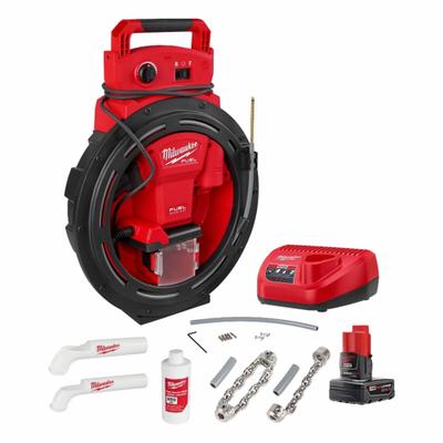 MILWAUKEE Chain Snake Kit: Cordless, M12 FUEL, M12, For 1 1/4 in to 2 in Pipe - Milwaukee Cordless Drum Machines