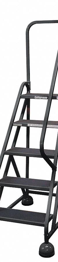 COTTERMAN Rolling Ladder: 3.8 ft Platform Ht, Partially Assembled, Steel, Wt-Actuated Auto-Lock (MPN ST-503 A2 C7 P5). Key specifications — Includes Handrails: Handrails Included; Material: Steel; Brand: COTTERMAN; Color: Black.