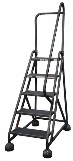 COTTERMAN Rolling Ladder: 3.8 ft Platform Ht, Partially Assembled, Steel, Wt-Actuated Auto-Lock (MPN ST-503 A2 C7 P5). Key specifications — Includes Handrails: Handrails Included; Material: Steel; Brand: COTTERMAN; Color: Black.