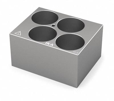 IKA Dry Block: Anodized Aluminum, 3 3/4 in Overall Wd, 3 in Overall Lg, 4 Wells - Dry Bath Blocks