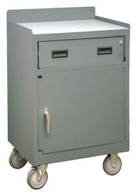 DURHAM MFG Mobile Cabinet Workbench: 30 in x 18 in, Steel, 1,200 lb Overall Load Capacity, Gray (MPN 2203-LU-95). Key specifications — Included Components: Handle on Side; Assembly: Fully Assembled; Brand: DURHAM MFG.