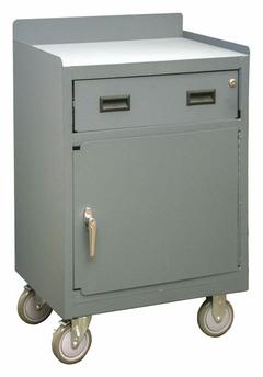 DURHAM MFG Mobile Cabinet Workbench: 30 in x 18 in, Steel, 1,200 lb Overall Load Capacity, Gray (MPN 2203-LU-95). Key specifications — Included Components: Handle on Side; Assembly: Fully Assembled; Brand: DURHAM MFG.