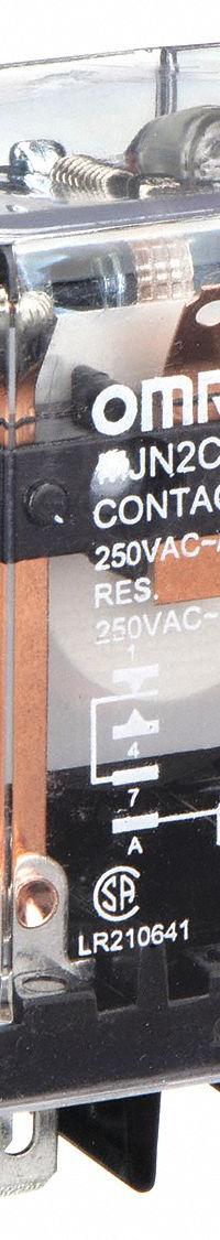 OMRON General Purpose Relay: Socket Mounted, 10 A Current Rating, 240V AC, DPDT, 8 Pins/Terminals (MPN MJN2C-N-AC240). Key specifications — Brand: OMRON; Base Type: Square; Mounting Style: Plug-In; Pin Shape: Flat; Electrical Connection: Quick-Connect; Manufacturer Part Number: MJN2C-N-AC240; Series: MJN Series.