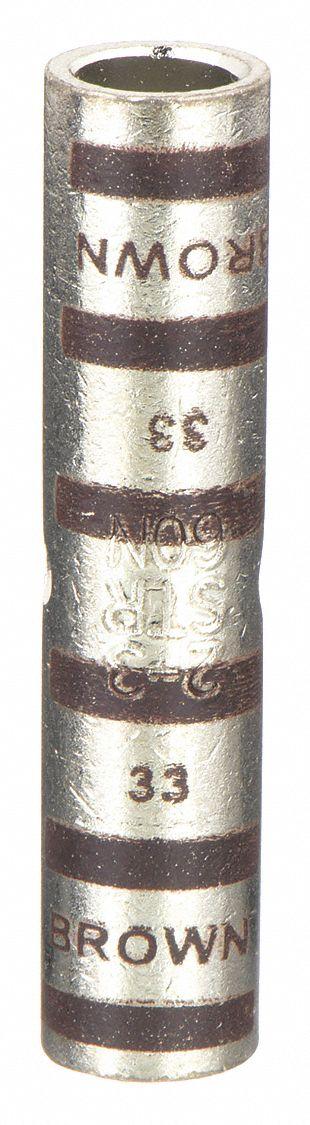 THOMAS & BETTS Open Barrel Splice: 2 AWG Wire Size, Brown Code, 1.88 in - Crimped Butt Splice Compression Connectors