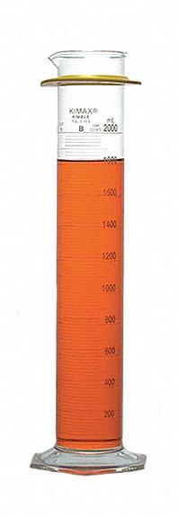 KIMBLE Graduated Cylinder: 2 L, B, To Contain (TC), 20 mL Graduation Increments - mL, 100 mL – 2 L (MPN 20022-2000). Key specifications — ASTM Specification: E1272; Brand: KIMBLE; USP Specification: Type I; Closure Included: No; Includes: Bumper.