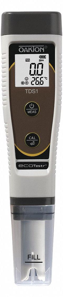 OAKTON TDS Meter: 0 ppt – 10 ppt, 32°F – 122°F, Digital, Auto, No Wired Interface (MPN 3563408). Key specifications — TDS Accuracy: ±1% FS.