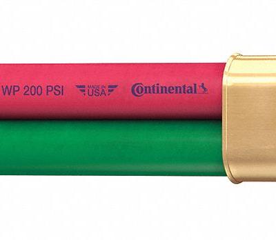 CONTINENTAL Twin Line Welding Hose: 1/4 in Hose Inside Dia., Green/Red, F Crimp x F Crimp - Grade T Twin-Line Welding Hose Assemblies