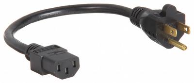 APPROVED VENDOR Power Cord: 1 ft Lg, 3/16, 5-15P Plug, C13 Receptacle, SJT, PVC, 13 A Current - Electronic Equipment Power Cords