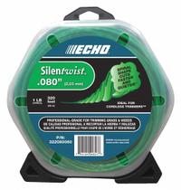 ECHO String Trimmer Line: Nylon, 0.08 in Dia, 320 ft Overall Lg, Twisted, Orange (MPN 322080060). Key specifications — Brand: ECHO; Compatible Manufacturer Number: DSRM-2100; Compatible Product Type: All ECHO Trimmer Heads; Material: Nylon.