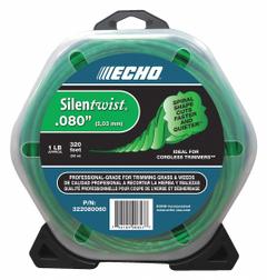 ECHO String Trimmer Line: Nylon, 0.08 in Dia, 320 ft Overall Lg, Twisted, Orange (MPN 322080060). Key specifications — Brand: ECHO; Compatible Manufacturer Number: DSRM-2100; Compatible Product Type: All ECHO Trimmer Heads; Material: Nylon.