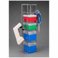 Lab Bench Vertical Organizer: 6 3/4 in Overall Wd, 20 3/4 in Overall Ht, 5 3/4 in Overall Lg, PETG (MPN 5VTORG-PIPTRBRK-BRK). Key specifications — Material: PETG; Mounting Location: Benchtop; Color: Clear; Product Type: Lab Organizer; Total Holding Capacity: (5) Boxes of Tips; Brand: POLTEX.