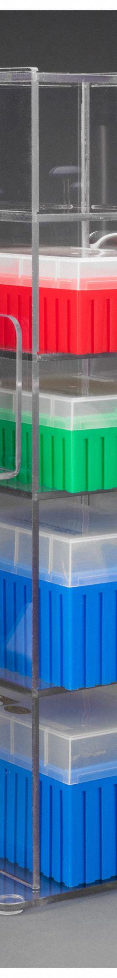 Lab Bench Vertical Organizer: 6 3/4 in Overall Wd, 20 3/4 in Overall Ht, 5 3/4 in Overall Lg, PETG (MPN 5VTORG-PIPTRBRK-BRK). Key specifications — Material: PETG; Mounting Location: Benchtop; Color: Clear; Product Type: Lab Organizer; Total Holding Capacity: (5) Boxes of Tips; Brand: POLTEX.