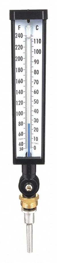APPROVED VENDOR Industrial Glass Thermometer: 30°F to 240°F /0°C to 110°C, +/-1% Accuracy (MPN 4LZP1). Key specifications — Thermometer Thread Type: UNEF; Accuracy: +/-1%; Brand: APPROVED VENDOR.