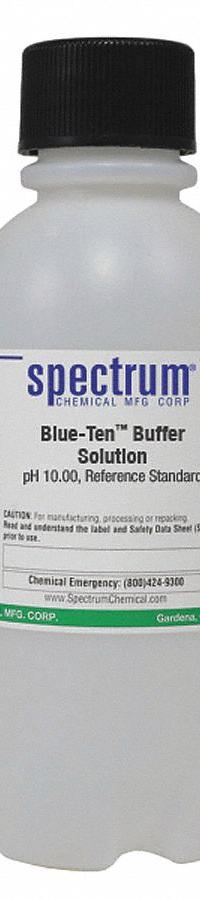 SPECTRUM Buffer - pH 10 - Blue: Lab, 500 mL Volume, Liquid, pH 10.00 +/-002 @ 25°C, Plastic, 1 (MPN B1172-500MLPL). Key specifications — Brand: SPECTRUM; CAS Number: 1310-73-2; Chemical Family Type: Buffer; Chemical Grade: Lab; Concentration: pH 10.00 +/-002 @ 25°C; Container Material: Plastic; Container Type: Bottle; Form: Liquid.
