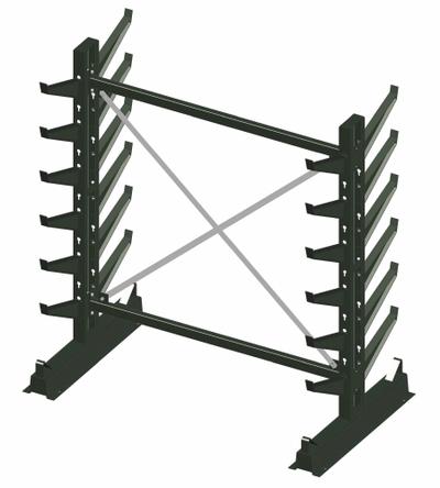 JARKE Cantilever Rack: Starter, Medium-Duty, 80 1/2 in x 45 in x 84 in, Inclined Arm - Medium-Duty Keyhole-Slot Cantilever Rack Kits
