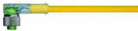 Cordset: M12 Female Right Angle X Bare Wire, 4 Pins, Yellow, PUR, 10 m Cable Lg, 4 A Max Current (A) (MPN 7000-12421-0341000). Key specifications — Cable Jacket Color: Yellow; End 1 Gender: Female; End 1 Mounting Orientation: Right Angle; End 2 Connection Type: Bare Wire; IP Rating: IP66K; Brand: MURRELEKTRONIK; Wire Size: 22 AWG; Cable Jacket Material: PUR.