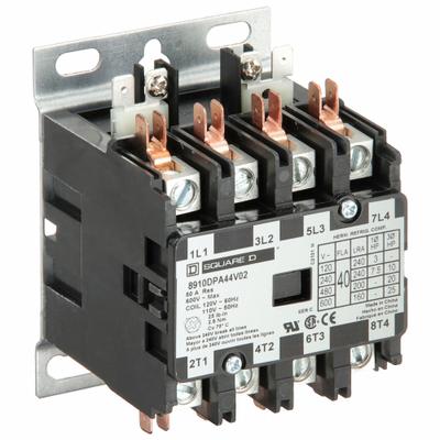 SQUARE D Definite Purpose Magnetic Contactor: 4 Poles, 120V AC, 40 A - Non-Reversing Definite Purpose Contactors