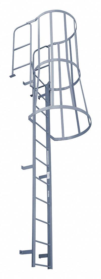 COTTERMAN Fixed Ladder with Safety Cage: 28 ft Overall Ht, 39 in Overall Wd, Steel - Safety Cage Walk Through Fixed Ladders