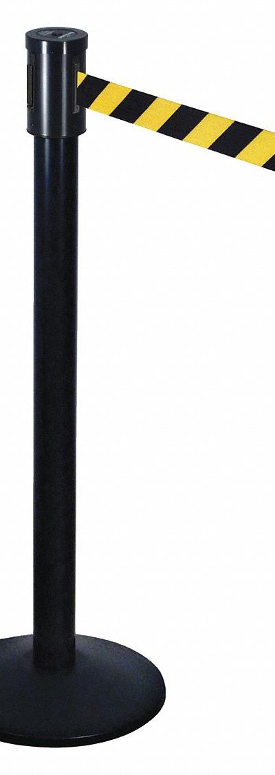RETRACTA-BELT Barrier Post with Belt: Black/Yellow - Pattern Retractable Belt Post Barriers