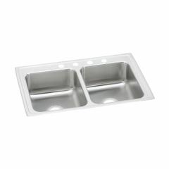JUST MANUFACTURING Bowl Drop-In Sink: 43 in Overall Lg, 22 in Overall Wd, 7 5/8 in Bowl Dp, 2 Bowls (MPN DL2243A2-J). Key specifications — Brand: JUST MANUFACTURING; Color Family: Silver/Gray.