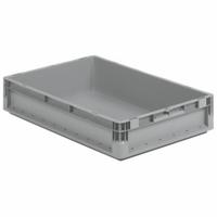 SSI SCHAEFER Straight Wall Tote: 2.9 gal, 16 in x 12 in x 5 in, Stacking Capable, 4 1/2 in Inside Ht (MPN ELB4120.GY1). Key specifications — Material: Plastic; Stackable: Stacking Capable; Brand: SSI SCHAEFER.