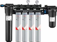 EVERPURE Water Filtration System: 5 micron, 6.7 gpm, FNPT, 25 3/8 in Overall Ht, 30,000 gal (MPN EV977134-75). Key specifications — Brand: EVERPURE; Reduces: Objectionable Odors; Filter Media: Carbon Block.