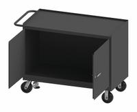 DURHAM MFG Mobile Cabinet Workbench: 48 in x 24 in, Steel, 3,600 lb Overall Load Capacity, Gray (MPN 3411-FL-95). Key specifications — Included Components: Handle on Side; Assembly: Fully Assembled; Brand: DURHAM MFG.