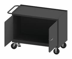 DURHAM MFG Mobile Cabinet Workbench: 48 in x 24 in, Steel, 3,600 lb Overall Load Capacity, Gray (MPN 3411-FL-95). Key specifications — Included Components: Handle on Side; Assembly: Fully Assembled; Brand: DURHAM MFG.