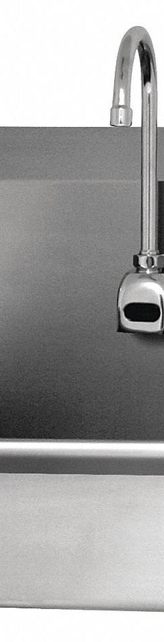 SANI-LAV Hands-Free Sink: 1 Stations, 5 in Bowl Dp, 19 in Bowl Lg, 15 1/2 in Bowl Wd, 1 Faucet Holes (MPN 5A4B). Key specifications — Includes Side Splash: Side Splash Not Included; Series: Stainless Steel Hand Wash Sink; Brand: SANI-LAV; Power Source: Battery Powered.