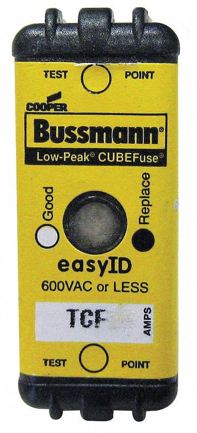 BUSSMANN Fuse: Class CF, TCF Series, Time-Delay, 15 A, 600 V AC, 300 V DC - Time-Delay Cube Fuses