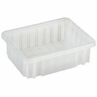 QUANTUM STORAGE SYSTEMS Divider Box: 0.1 cu ft, 10 7/8 in x 8 1/4 in x 3 1/2 in, Clear, Plastic (MPN DG91035CL). Key specifications — attr1188527: Not Electrostatic Discharge Conductive; attr1188523: QUANTUM STORAGE SYSTEMS; attr1188508: Plastic; attr1188525: Lid Not Included; attr1188526: Not Nesting Capable; attr1188524: Dividers Not Included.