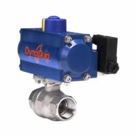 DYNAQUIP CONTROLS Pneumatically Actuated Two-Way Ball Valve: 3/4 in, Stainless Steel, FNPT x FNPT (MPN P2S24AJSR05210A). Key specifications — Brand: DYNAQUIP CONTROLS; Pilot Solenoid Voltage: 115V AC.