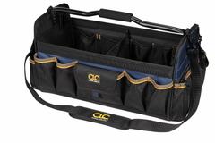CLC Tool Tote: 20 in W x 11 in D x 11 in H, Black, Polyester, 27 Pockets, 15 Inside Pockets (MPN 1579). Key specifications — Color: Black; Brand: CLC; Material: Polyester.