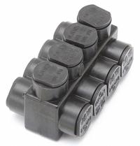 BURNDY Multitap Connector: 4 Port, Double-Sided Entry, 14 AWG – 2/0 AWG Wire Size, Black (MPN 1PLD2/04). Key specifications — Body Material: Aluminum; Brand: BURNDY.