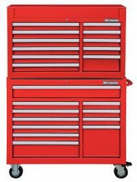 WESTWARD Tool Chest and Cabinet Combination: 22 Drawers, Heavy Duty, Keyed, Red / Powder Coated (MPN 7CX91). Key specifications — attr1116680: Red; attr1116684: Ball Bearing; attr1116690: WESTWARD; attr1116659: Keyed; attr1116661: Rolling Tool Cabinet 42 in W x 19 in D x 39-7/8 in H.