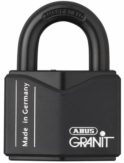 ABUS Padlock: Steel, Unfinished, Black, Std Shackle, Steel, 1 3/64 in Vert Clearance - Standard Shackle Master Keyed Padlocks