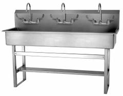 SANI-LAV Wash Station: 45 in Overall Ht, 57 in Bowl Lg, 8 in Bowl Dp, 2 gpm Flow Rate, 16 ga (MPN 56FFL). Key specifications — Includes Side Splash: Side Splash Not Included; Brand: SANI-LAV.