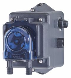 STENNER Peristaltic Chemical Metering Pump: 120V AC, 1/40 hp HP, 8.1 oz/min Max. Flow Rate (MPN E10LHFA1S6). Key specifications — Turn Down Ratio: 50:1; Tubing Material: Santoprene; Brand: STENNER; Reproducibility: ±2.0%.
