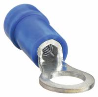 PANDUIT Ring Terminal: Blue, Vinyl Insulation, 1/4 in Stud Size, 16 AWG to 14 AWG Wire Sizes, 600 V (MPN PV14-14R-C). Key specifications — attr1308027: PANDUIT.