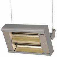 FOSTORIA Electric Infrared Heater: 3200W Watt Output, 480V AC, 1 Phase, Hardwired, 60° Beam Pattern (MPN 222-60-THA-480V). Key specifications — Wattage Output: 3200W; Voltage: 480V AC; Brand: FOSTORIA; Electrical Connection: Hardwired; Element Type: Quartz Lamp; Housing Color: Silver; Housing Material: Aluminum; Overall Dimensions - L x W x D: 24 in x 15 in x 11 in.