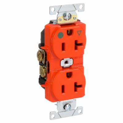 LEVITON Receptacle: Hospital Grade Fed. Spec., Duplex, 5-20R, Orange, 125V AC, 20 A - General Purpose Receptacles