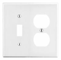 HUBBELL Wall Plate: Combo, 2 Gang, White, Std Size (MPN P18W). Key specifications — Brand: HUBBELL; Material: Polycarbonate.