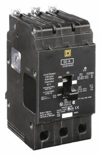 SQUARE D Miniature Circuit Breaker: 90 A, 277/480V AC, Three Phase, 18kA at 277/480V AC, 3 Poles (MPN EDB34090). Key specifications — Phase: Three; Amps: 90 A; AC Voltage Rating: 277/480V AC; Max. AIR Rating: 18kA at 277/480V AC; For Use With: Square D NF Panelboards; Brand: SQUARE D.